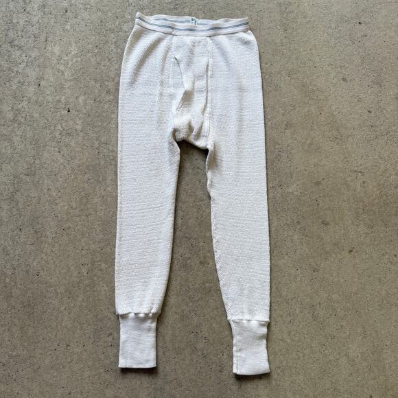 Men's Vintage 80's Hanes Long John's Waffle Knit White Thermal Pants Sz Medium - Picture 1 of 6